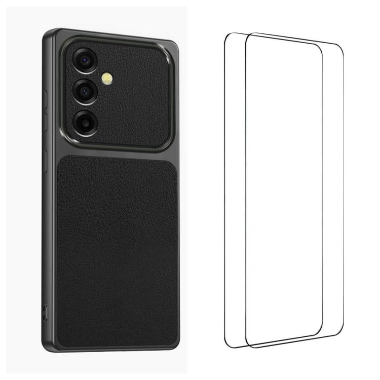 WANLONFENG Custodia per telefono in PC TPU con texture effetto pelle di agnello e 2 pellicole protettive per lo schermo incluse., For Galaxy S23 FE 5G, For Galaxy S23 Ultra 5G, For Galaxy S23+ 5G, For Galaxy S23 5G