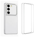 WANLONFENG Custodia per telefono in PC TPU con texture effetto pelle di agnello e 2 pellicole protettive per lo schermo incluse., For Galaxy S23 FE 5G, For Galaxy S23 Ultra 5G, For Galaxy S23+ 5G, For Galaxy S23 5G