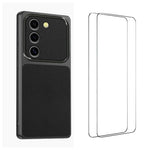 WANLONFENG Custodia per telefono in PC TPU con texture effetto pelle di agnello e 2 pellicole protettive per lo schermo incluse., For Galaxy S23 FE 5G, For Galaxy S23 Ultra 5G, For Galaxy S23+ 5G, For Galaxy S23 5G