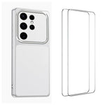 WANLONFENG Custodia per telefono in PC TPU con texture effetto pelle di agnello e 2 pellicole protettive per lo schermo incluse., For Galaxy S23 FE 5G, For Galaxy S23 Ultra 5G, For Galaxy S23+ 5G, For Galaxy S23 5G
