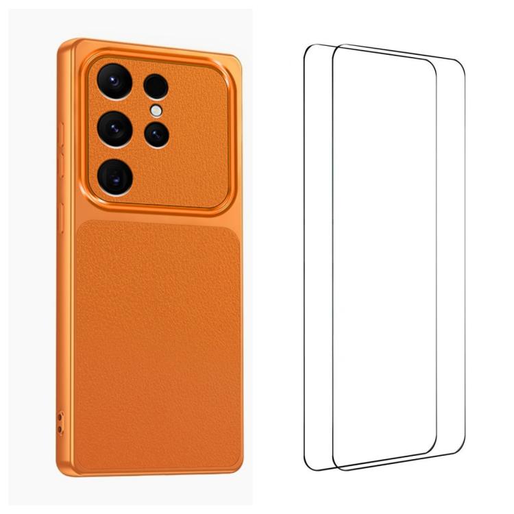 WANLONFENG Custodia per telefono in PC TPU con texture effetto pelle di agnello e 2 pellicole protettive per lo schermo incluse., For Galaxy S23 FE 5G, For Galaxy S23 Ultra 5G, For Galaxy S23+ 5G, For Galaxy S23 5G