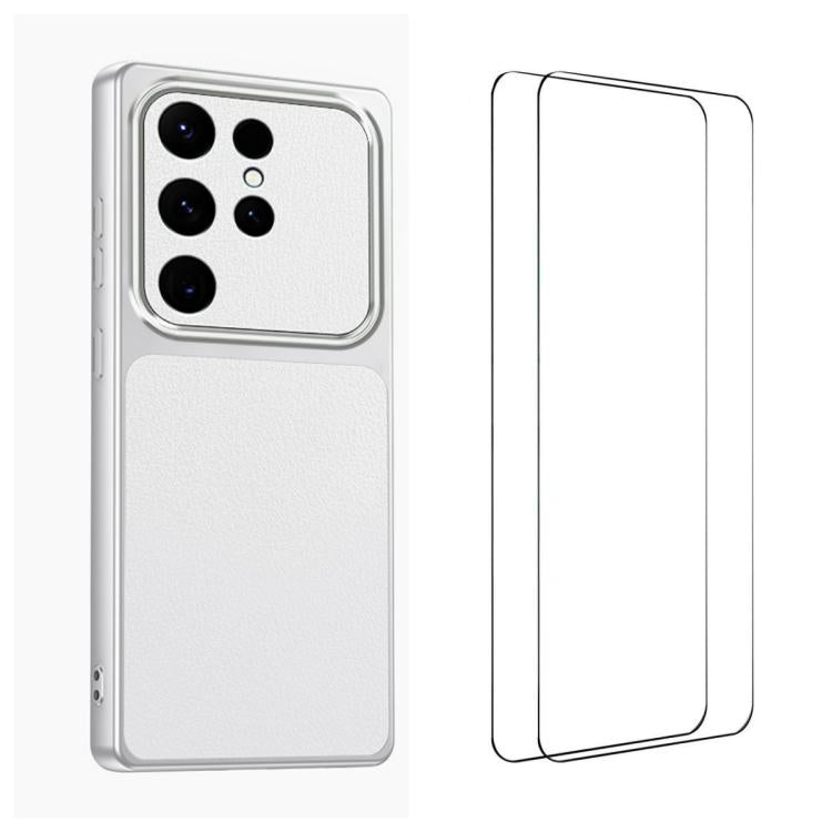 WANLONFENG Custodia per telefono in PC TPU con texture effetto pelle di agnello e 2 pellicole protettive per lo schermo incluse., For Galaxy S25+ 5G, For Galaxy S25 Ultra 5G, For Galaxy S24 FE 5G, For Galaxy S24 Ultra 5G, For Galaxy S24+ 5G            ...
