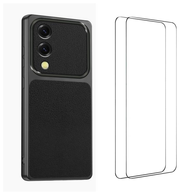 WANLONFENG Custodia per telefono in PC TPU con texture effetto pelle di agnello e 2 pellicole protettive per lo schermo incluse., For Galaxy S26+ 5G, For Galaxy S26 Ultra 5G, For Galaxy S26 5G, For Galaxy S25 FE 5G, For Galaxy S25 Edge 5G              ...
