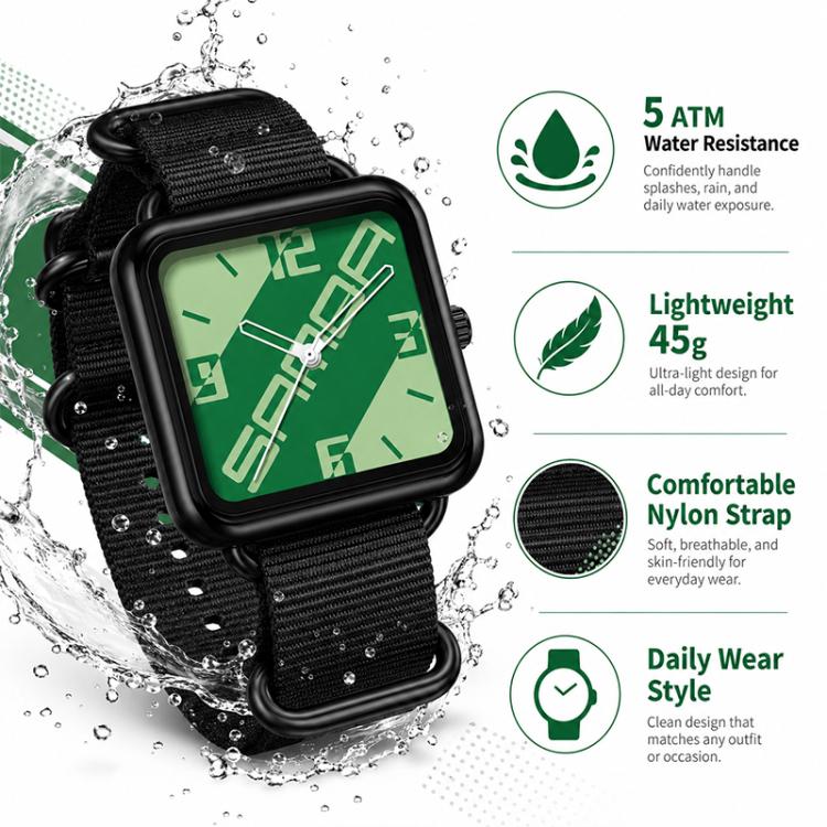 Orologio al quarzo SANDA 3261, colorato, casual, resistente all'acqua fino a 5 ATM, ideale per studenti., Nylon Beige, Nylon Black, Nylon Green