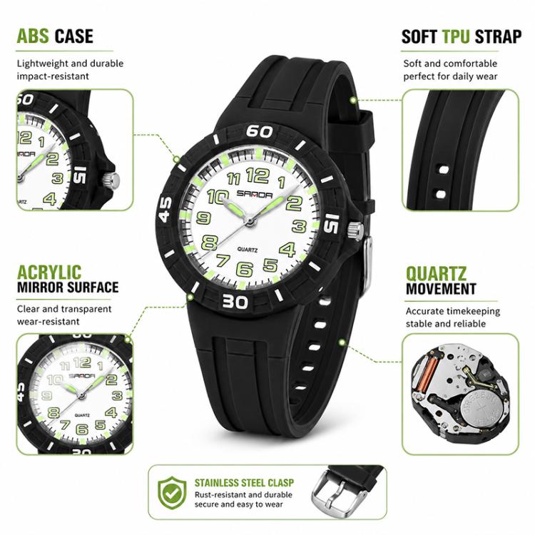 Orologio per bambini SANDA 6386 semplice, impermeabile fino a 5 ATM e luminoso.