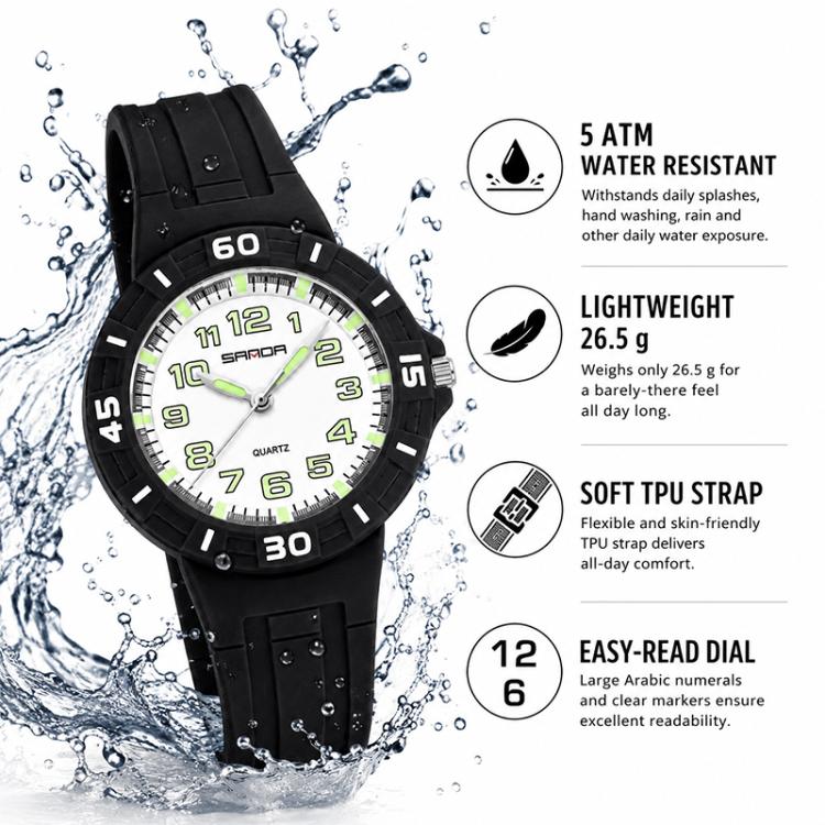 Orologio per bambini SANDA 6386 semplice, impermeabile fino a 5 ATM e luminoso.