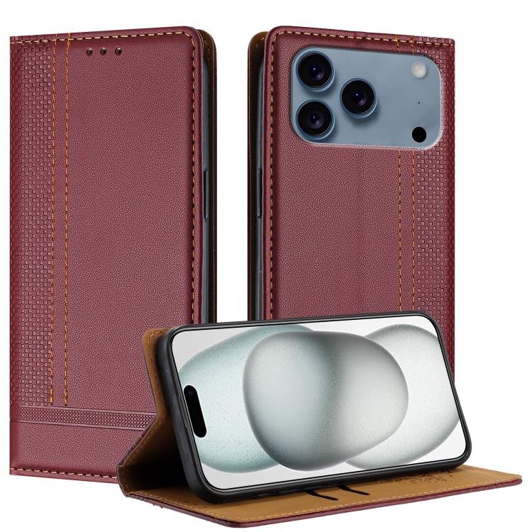 Custodia per telefono in ecopelle vegana antigraffio con design a cuciture., For iPhone 17e / 16e, For iPhone 17 Pro Max, For iPhone 17 Pro