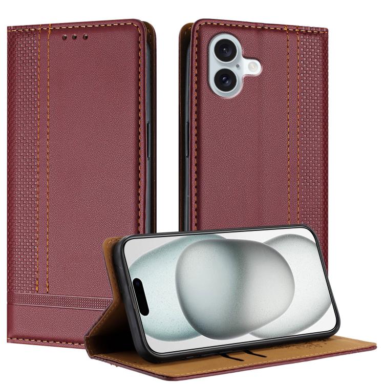 Custodia per telefono in ecopelle vegana antigraffio con design a cuciture., For iPhone 16 Pro, For iPhone 16 Plus, For iPhone 16