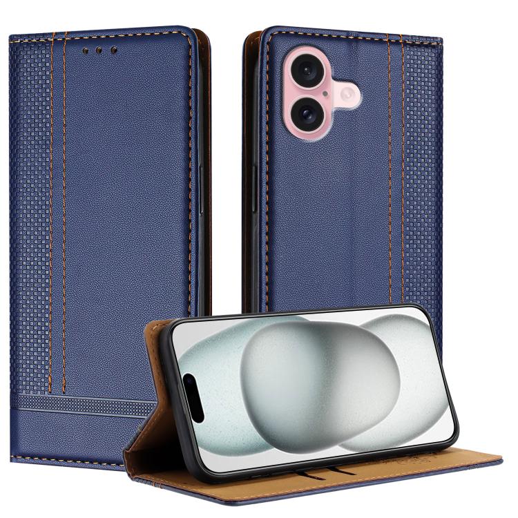 Custodia per telefono in ecopelle vegana antigraffio con design a cuciture., For iPhone 16 Pro, For iPhone 16 Plus, For iPhone 16