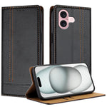 Custodia per telefono in ecopelle vegana antigraffio con design a cuciture., For iPhone 16 Pro, For iPhone 16 Plus, For iPhone 16