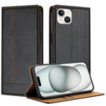 Custodia per telefono in ecopelle vegana antigraffio con design a cuciture., For iPhone 15, For iPhone 14 Plus, For iPhone 14 Pro