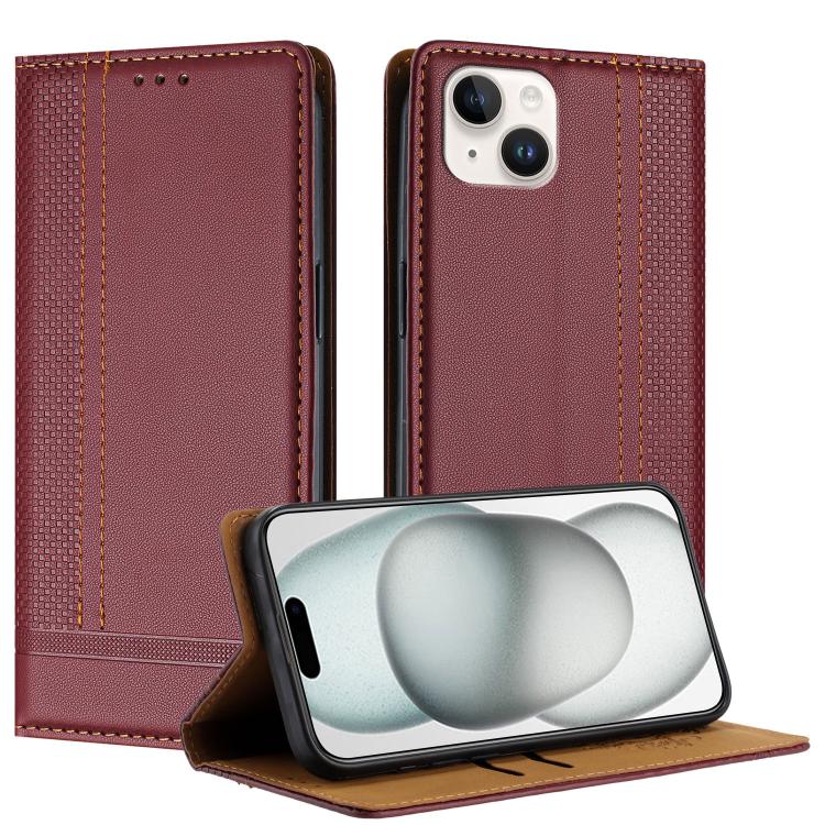 Custodia per telefono in ecopelle vegana antigraffio con design a cuciture., For iPhone 15, For iPhone 14 Plus, For iPhone 14 Pro