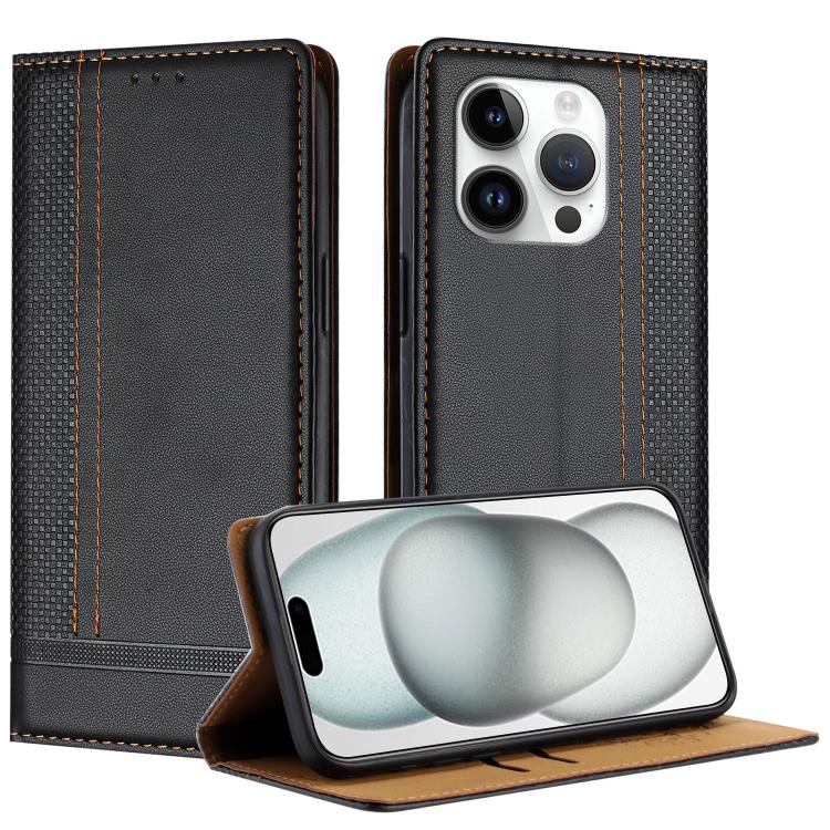 Custodia per telefono in ecopelle vegana antigraffio con design a cuciture., For iPhone 15, For iPhone 14 Plus, For iPhone 14 Pro