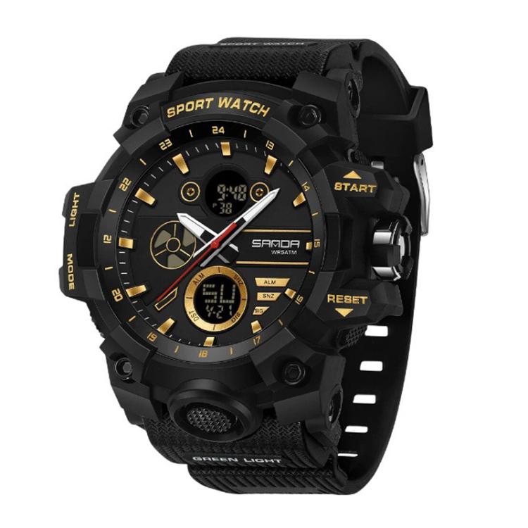 Orologio elettronico multifunzione sportivo SANDA 9094, impermeabile fino a 5 ATM, con display luminoso.