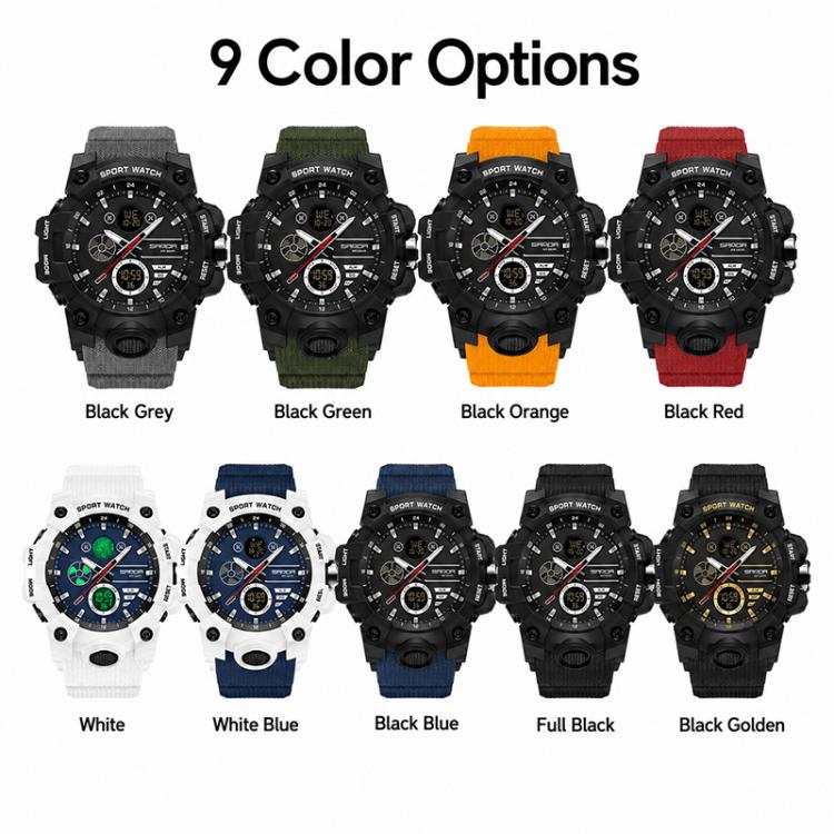 Orologio elettronico multifunzione sportivo SANDA 9094, impermeabile fino a 5 ATM, con display luminoso.