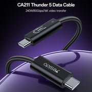 Yesido CA211 240W 16K 60Hz Type-C to Type-C Thunderbolt 5 Full Function Data Cable, 1m