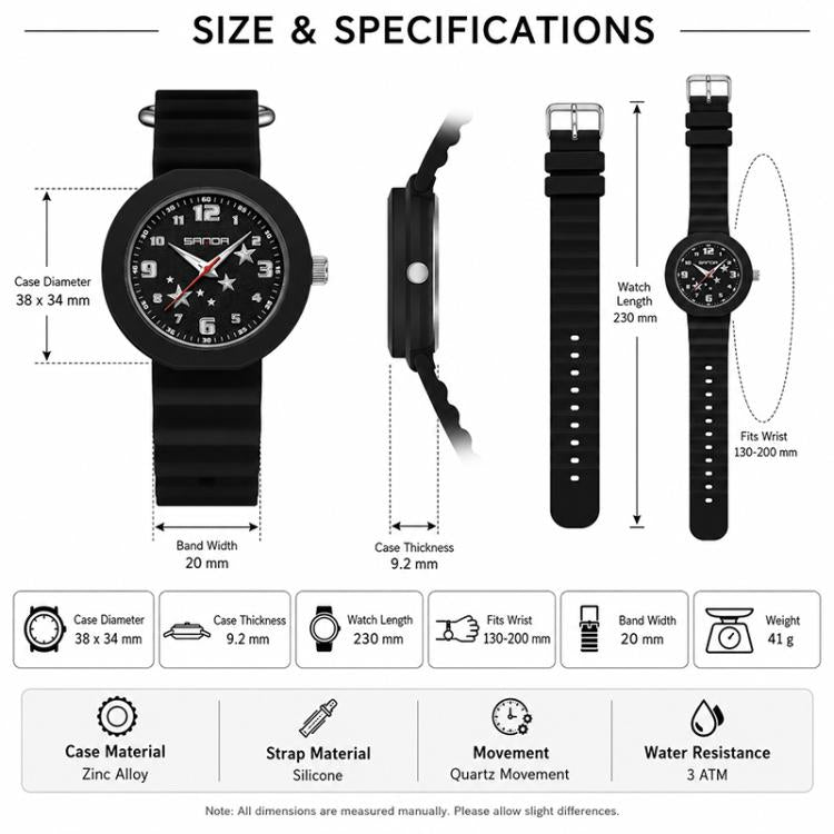 Orologio da studente SANDA 9123 3ATM resistente all'acqua, luminoso ed elegante.