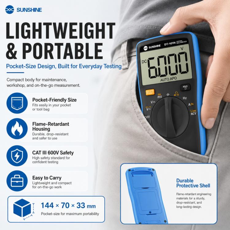 SUNSHINE DT-101N Multimetro tascabile con selezione automatica