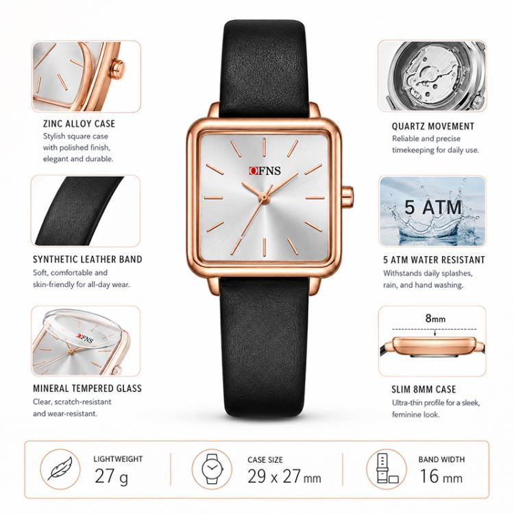 Orologio da donna SANDA 1316 al quarzo, impermeabile fino a 3 ATM, con cassa in lega., Leather-Black, Leather-Pink, Leather-Grey, Leather-Blue, Leather-White, Leather-Red