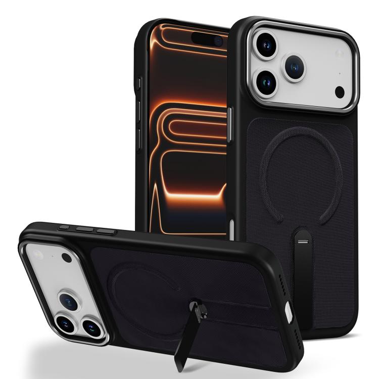 Custodia per telefono magnetica con supporto girevole in tessuto tecnico, For iPhone 17e / 16e, For iPhone 17 Pro Max, For iPhone 17 Pro