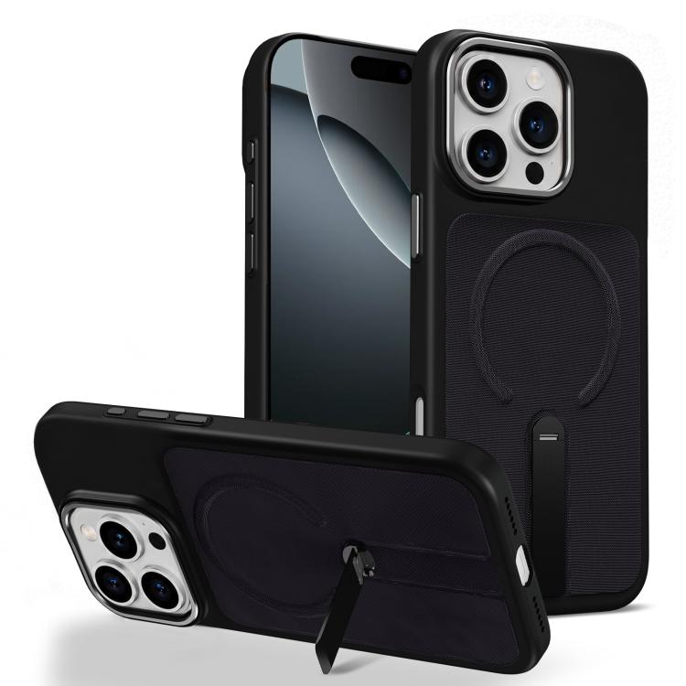 Custodia per telefono magnetica con supporto girevole in tessuto tecnico, For iPhone 16 Pro, For iPhone 16 Plus, For iPhone 16