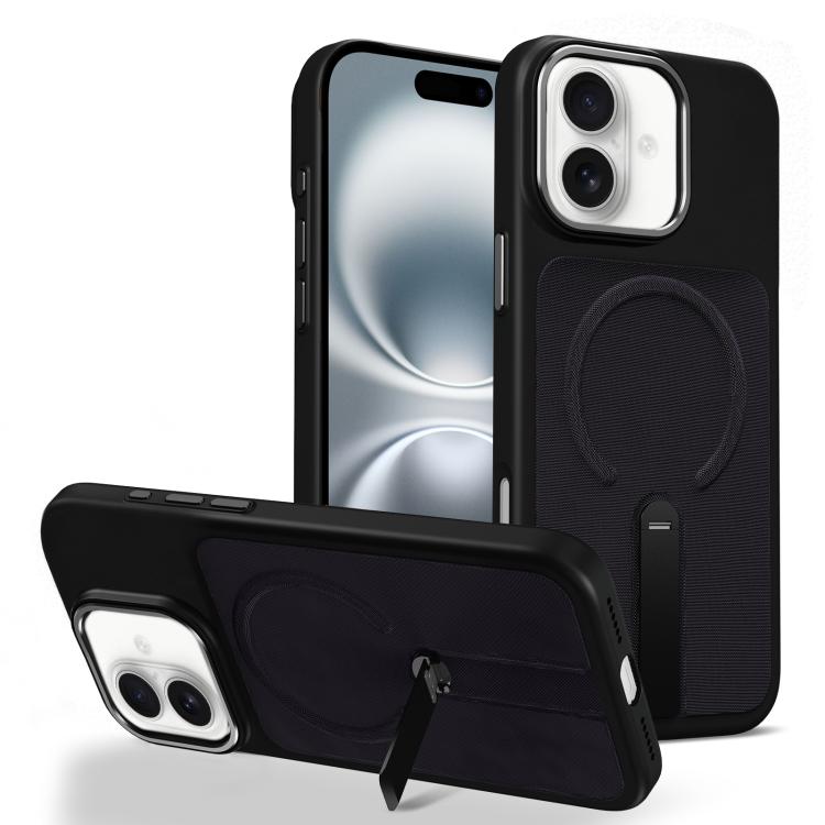 Custodia per telefono magnetica con supporto girevole in tessuto tecnico, For iPhone 16 Pro, For iPhone 16 Plus, For iPhone 16