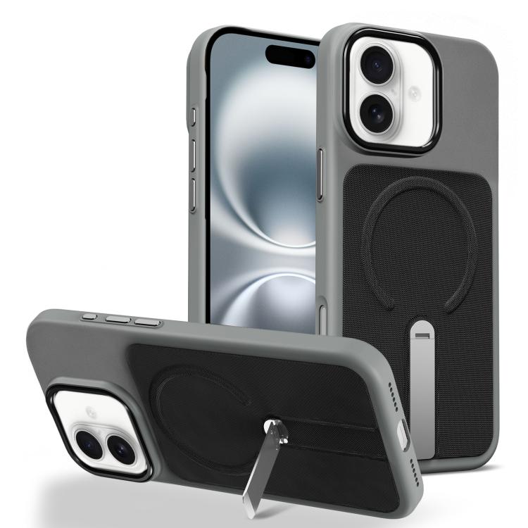 Custodia per telefono magnetica con supporto girevole in tessuto tecnico, For iPhone 16 Pro, For iPhone 16 Plus, For iPhone 16