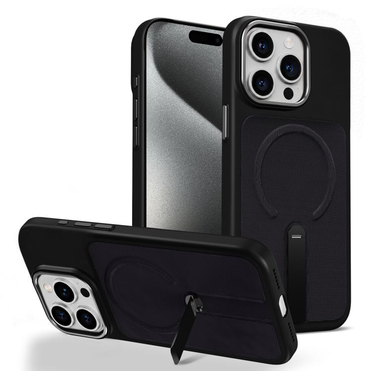 Custodia per telefono magnetica con supporto girevole in tessuto tecnico, For iPhone 15 Pro Max, For iPhone 15 Pro, For iPhone 15 Plus