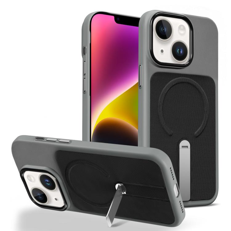 Custodia per telefono magnetica con supporto girevole in tessuto tecnico, For iPhone 15, For iPhone 14 Plus, For iPhone 14