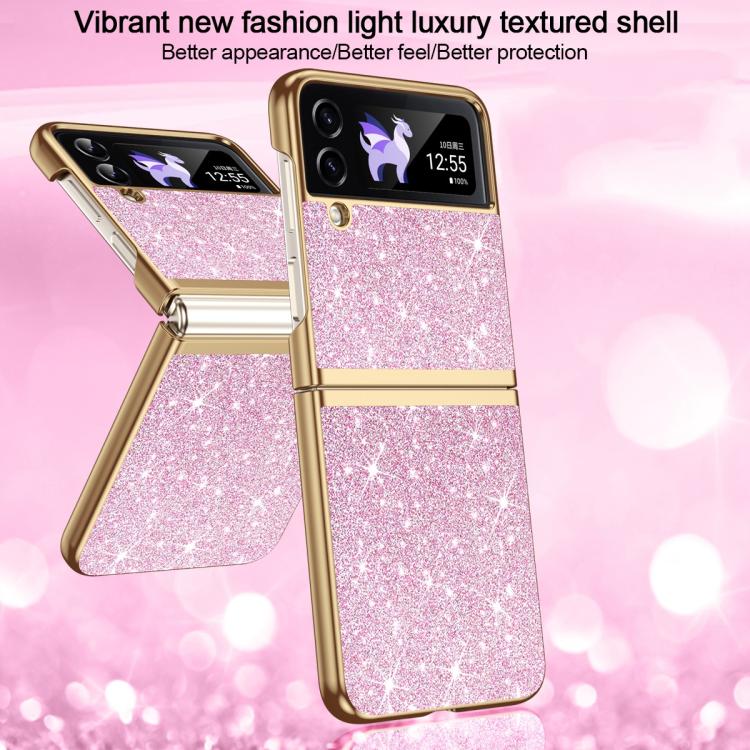 Custodia per telefono antiurto con effetto galvanizzato glitterato, For Galaxy Z Flip4 5G, For Galaxy Z Flip3 5G