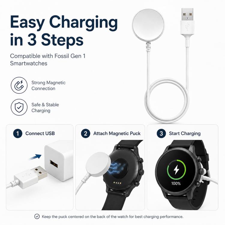 Caricabatterie magnetico USB per orologi xDfind, lunghezza: 1 m, For Fossil Gen 1