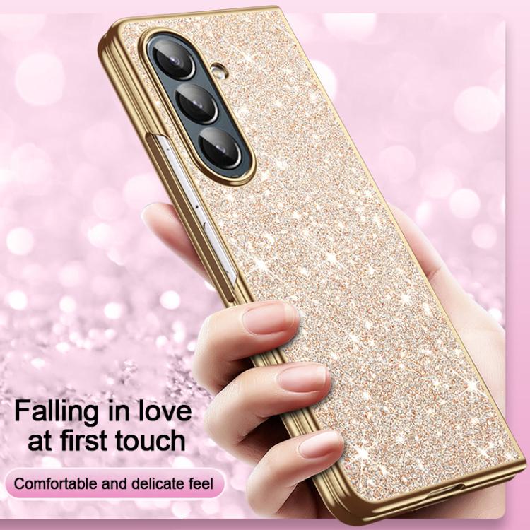 Custodia per telefono antiurto con effetto galvanizzato glitterato, For Galaxy Z Fold7 5G, For Galaxy Z Flip7 5G, For Galaxy Z Fold6 5G, For Galaxy Z Fold5 5G, For Galaxy Z Fold4 5G, For Galaxy Z Fold3 5G