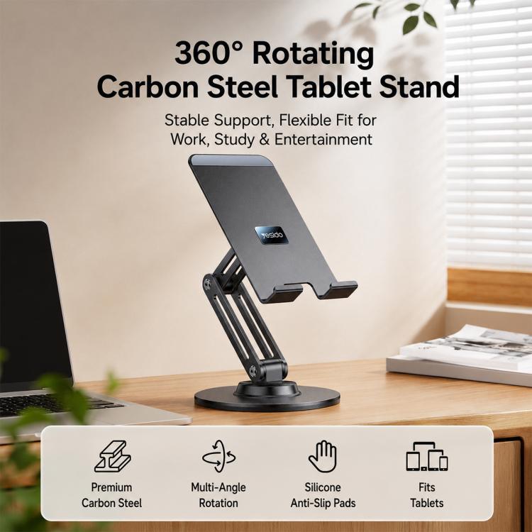 Supporto da tavolo pieghevole Yesido C302 con rotazione a 360 gradi e 3 assi per tablet e smartphone., C302