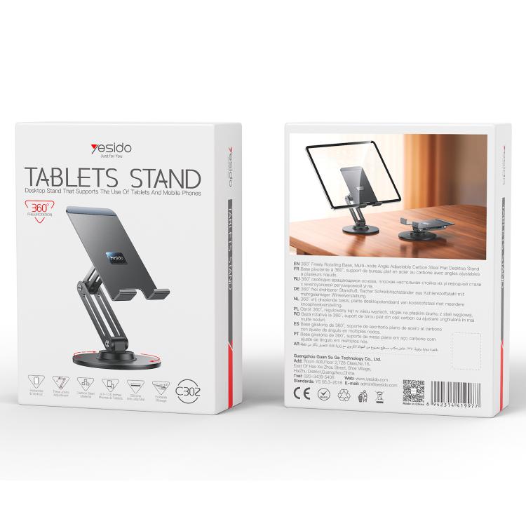 Supporto da tavolo pieghevole Yesido C302 con rotazione a 360 gradi e 3 assi per tablet e smartphone., C302