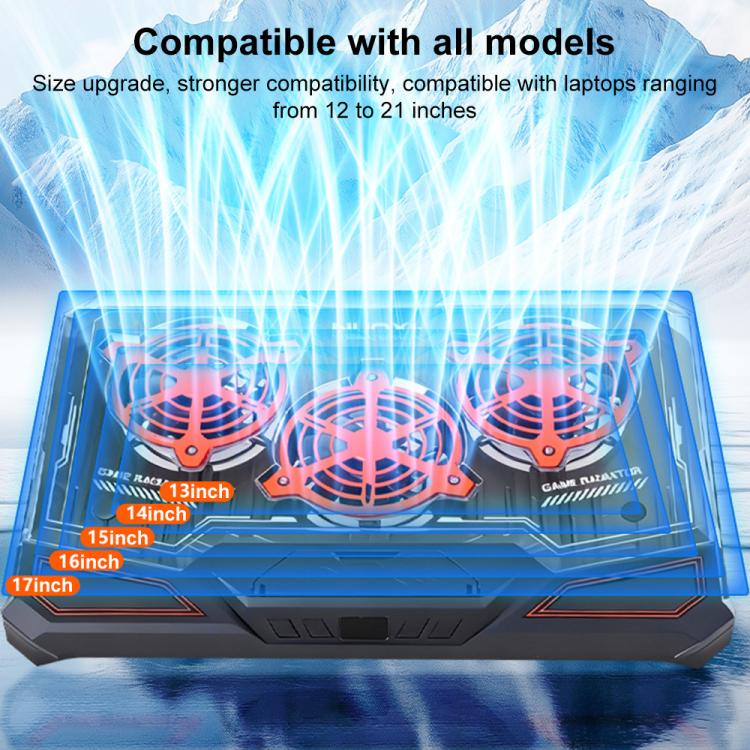 NUOXI C500 Triple Fan Transparent Colorful Panel Laptop Cooler with Four-Speed ??Fan Adjustment