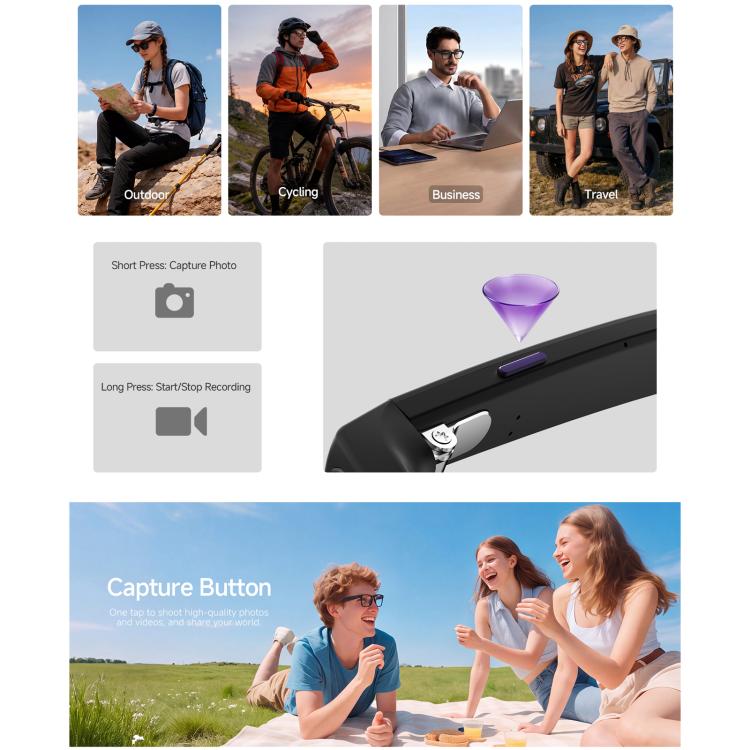 Occhiali intelligenti HD5 Ultra con doppia lente e intelligenza artificiale per la traduzione automatica, dotati di fotocamera HD da 8 MP, registrazione video, trasmissione Wi-Fi e assistente vocale AI.