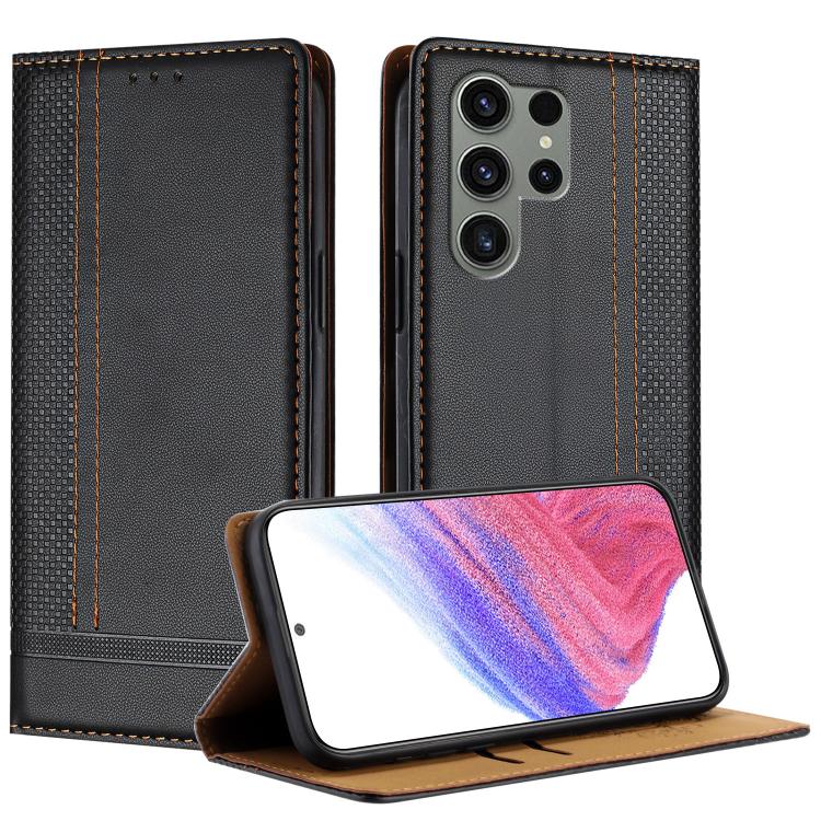 Custodia per telefono in ecopelle vegana antigraffio con design a cuciture., For Galaxy S24 5G, For Galaxy S23 FE 5G, For Galaxy S23 Ultra 5G