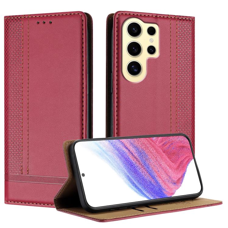 Custodia per telefono in ecopelle vegana antigraffio con design a cuciture., For Galaxy S24 FE 5G, For Galaxy S24 Ultra 5G, For Galaxy S24+ 5G