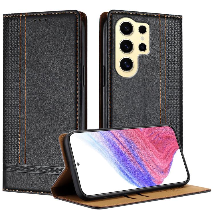 Custodia per telefono in ecopelle vegana antigraffio con design a cuciture., For Galaxy S24 FE 5G, For Galaxy S24 Ultra 5G, For Galaxy S24+ 5G