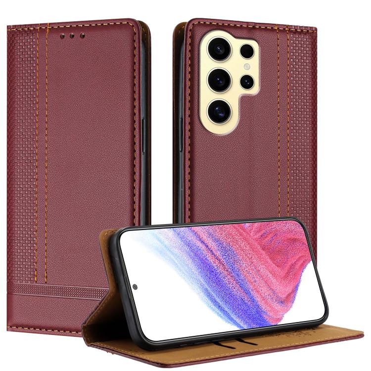 Custodia per telefono in ecopelle vegana antigraffio con design a cuciture., For Galaxy S24 FE 5G, For Galaxy S24 Ultra 5G, For Galaxy S24+ 5G