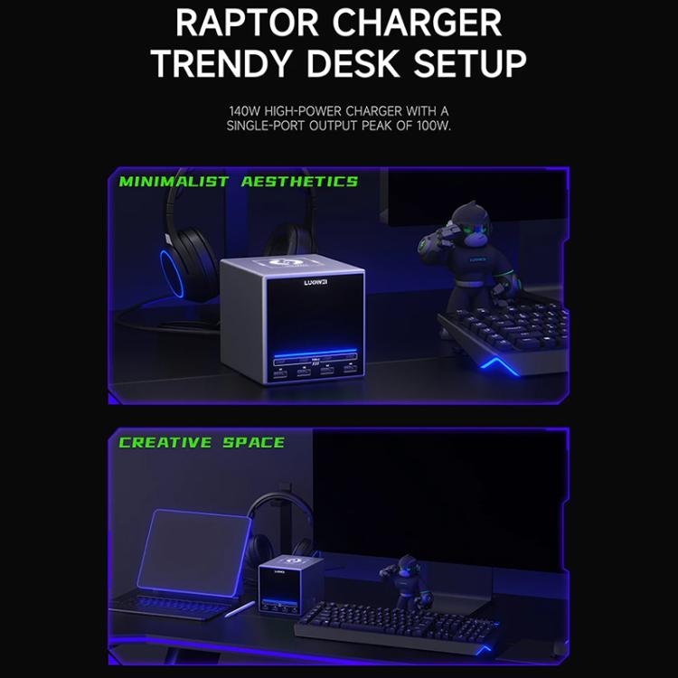 Stazione di ricarica LUOWEI LW-U1 Raptor da 140 W con 8 porte USB e Type-C e ricarica wireless., US Plug, EU Plug