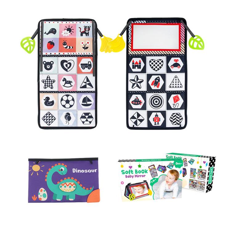 Libro giocattolo pieghevole in tessuto per l'educazione della prima infanzia con specchio deformante., Number, Number+4-page Cloth Book, Number+4-page Dinosaur Book&Teether, Number+4-page Animals Book&Teether, Letter, Letter+4-page Cloth Book          ...