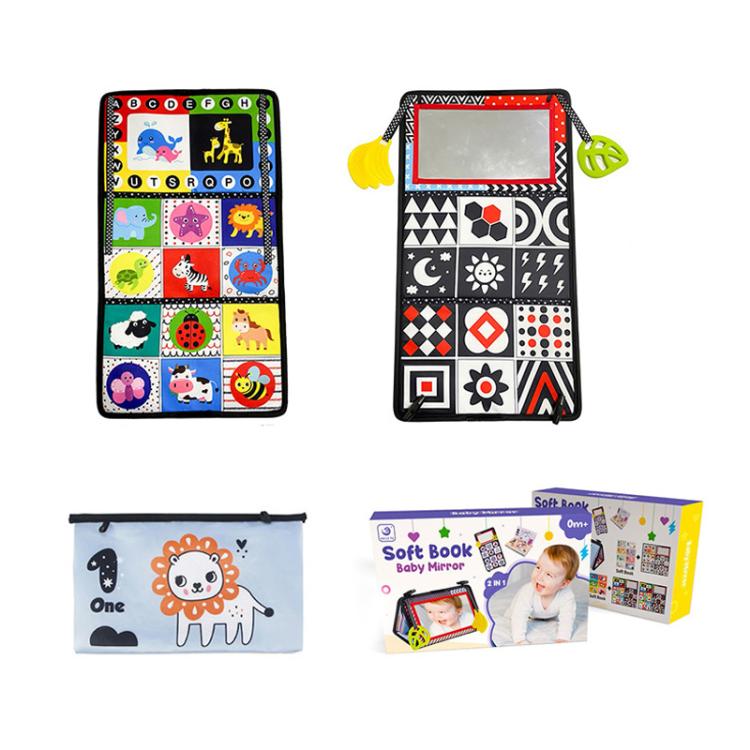 Libro giocattolo pieghevole in tessuto per l'educazione della prima infanzia con specchio deformante., Number, Number+4-page Cloth Book, Number+4-page Dinosaur Book&Teether, Number+4-page Animals Book&Teether, Letter, Letter+4-page Cloth Book          ...