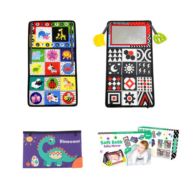 Libro giocattolo pieghevole in tessuto per l'educazione della prima infanzia con specchio deformante., Number, Number+4-page Cloth Book, Number+4-page Dinosaur Book&Teether, Number+4-page Animals Book&Teether, Letter, Letter+4-page Cloth Book          ...
