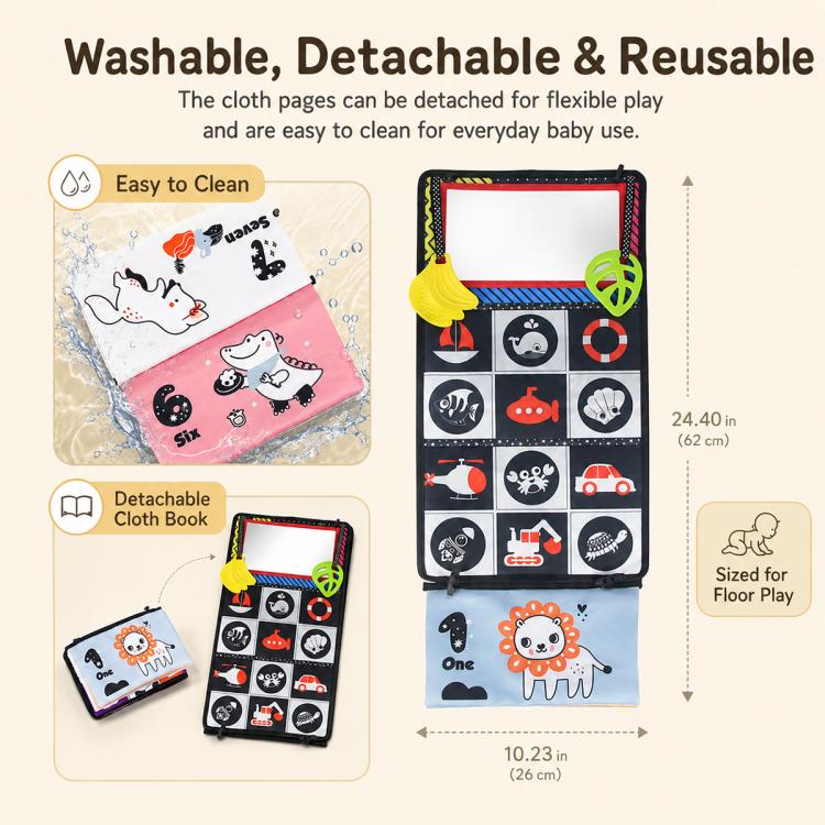Libro giocattolo pieghevole in tessuto per l'educazione della prima infanzia con specchio deformante., Number, Number+4-page Cloth Book, Number+4-page Dinosaur Book&Teether, Number+4-page Animals Book&Teether, Letter, Letter+4-page Cloth Book          ...