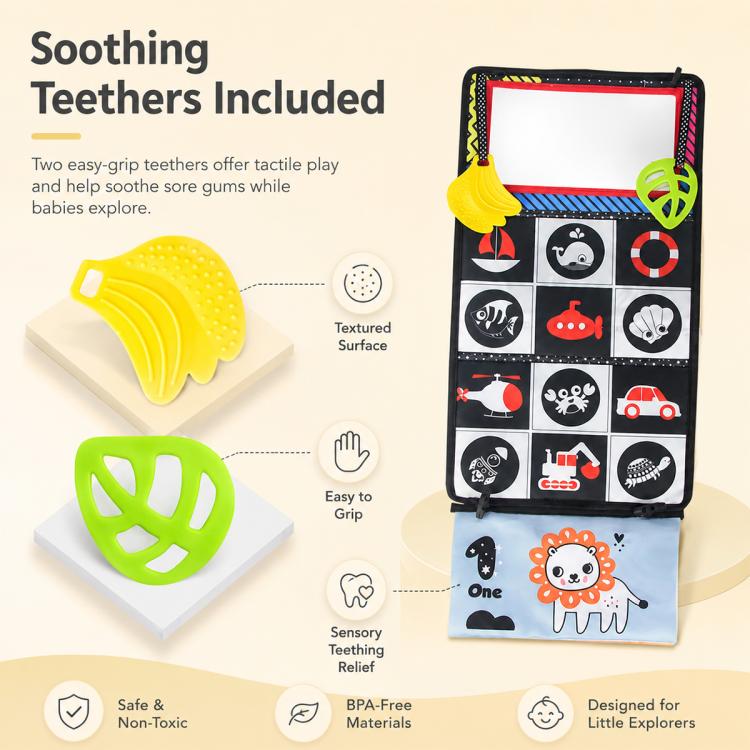 Libro giocattolo pieghevole in tessuto per l'educazione della prima infanzia con specchio deformante., Number, Number+4-page Cloth Book, Number+4-page Dinosaur Book&Teether, Number+4-page Animals Book&Teether, Letter, Letter+4-page Cloth Book          ...