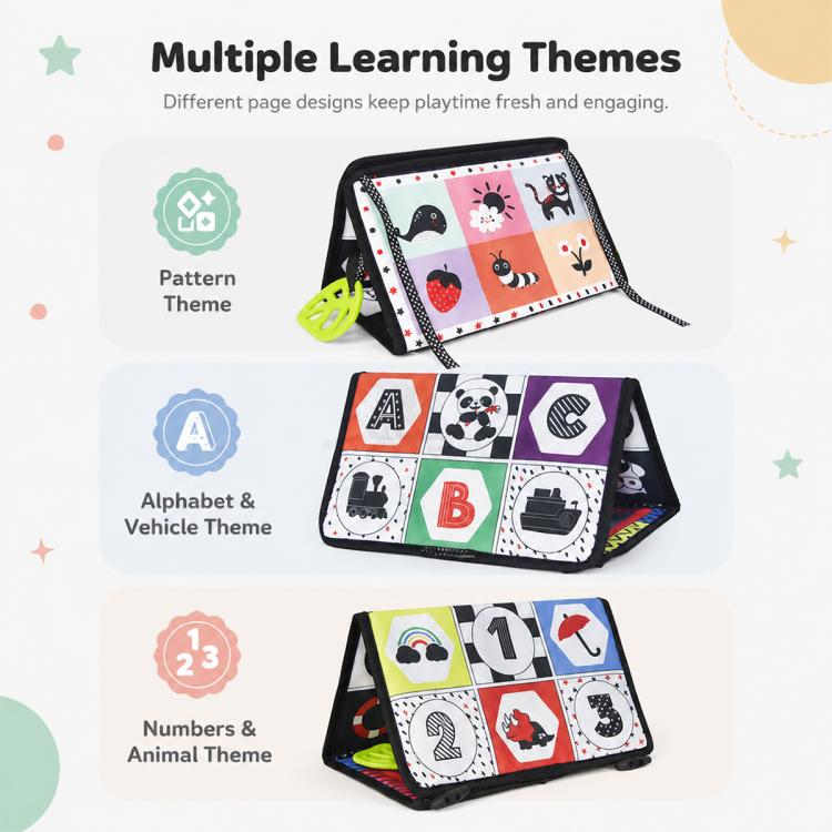 Libro giocattolo pieghevole in tessuto per l'educazione della prima infanzia con specchio deformante., Number, Number+4-page Cloth Book, Number+4-page Dinosaur Book&Teether, Number+4-page Animals Book&Teether, Letter, Letter+4-page Cloth Book          ...