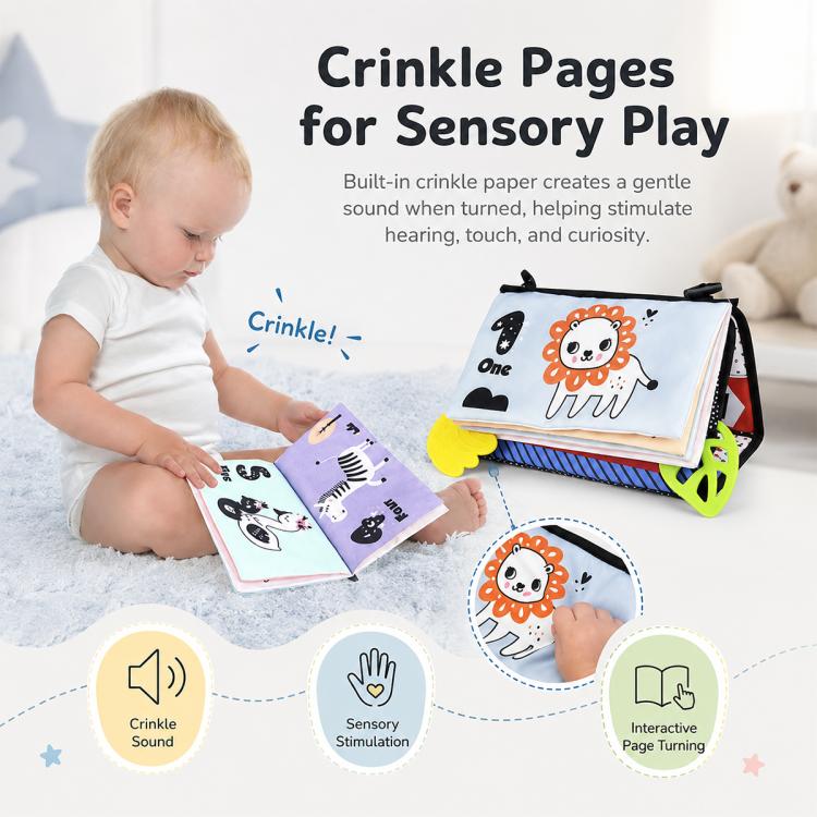 Libro giocattolo pieghevole in tessuto per l'educazione della prima infanzia con specchio deformante., Number, Number+4-page Cloth Book, Number+4-page Dinosaur Book&Teether, Number+4-page Animals Book&Teether, Letter, Letter+4-page Cloth Book          ...