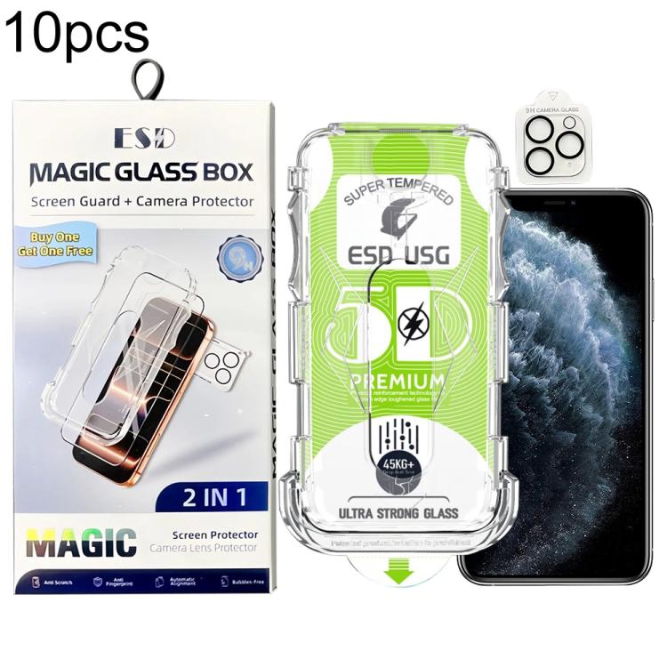 10 pezzi Pellicola in vetro temperato HD curva 5D facile da installare, antipolvere, da bordo a bordo, con pellicola per obiettivo, For iPhone 11 Pro, For iPhone X / XS, For iPhone XR, For iPhone XS Max