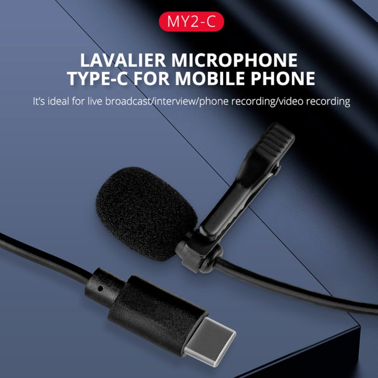 YELANGU MY2-C Interfaccia Type-C Trasmissione dal vivo Intervista Microfono lavalier per telefono cellulare, Lunghezza: 1,5 m, MY2-C